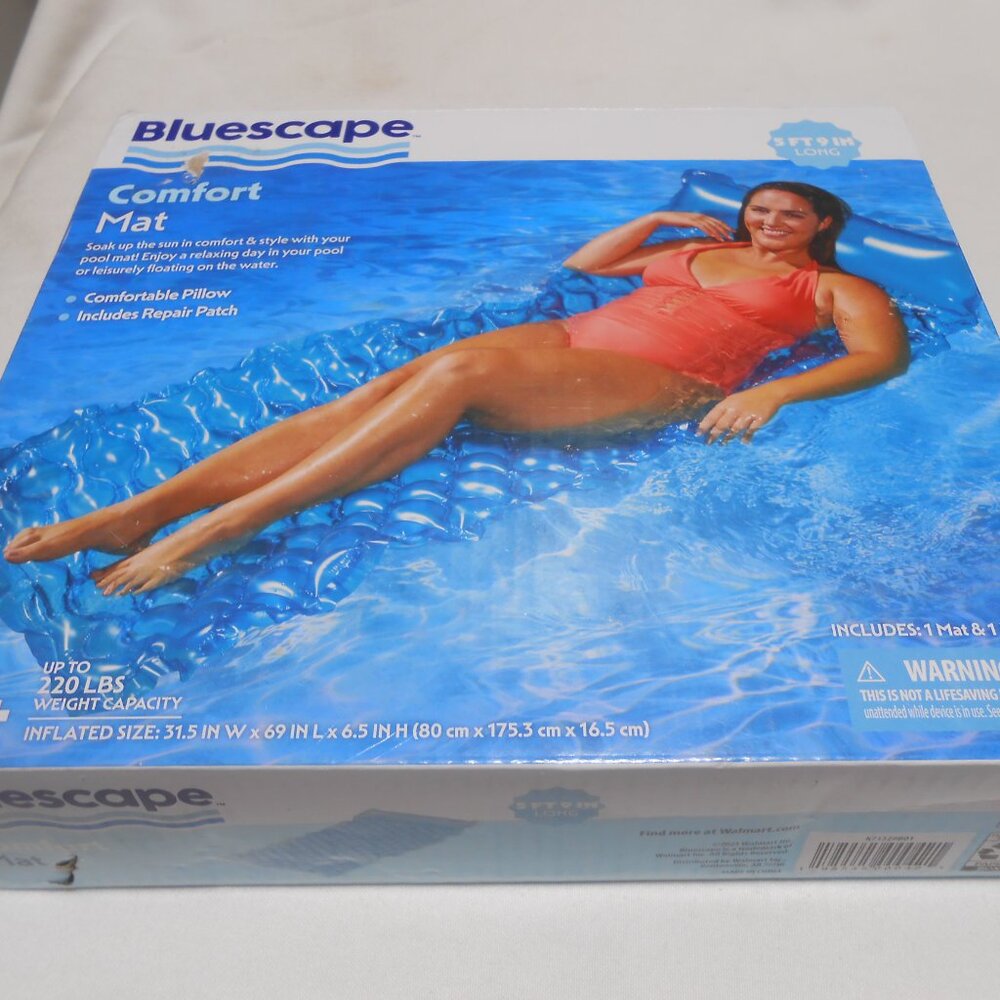 NEW BLUESCAPE COMFORT MAT POOL FLOAT LOUNGE 5FT.9IN. UNISEX INFLATABLE PILLOW